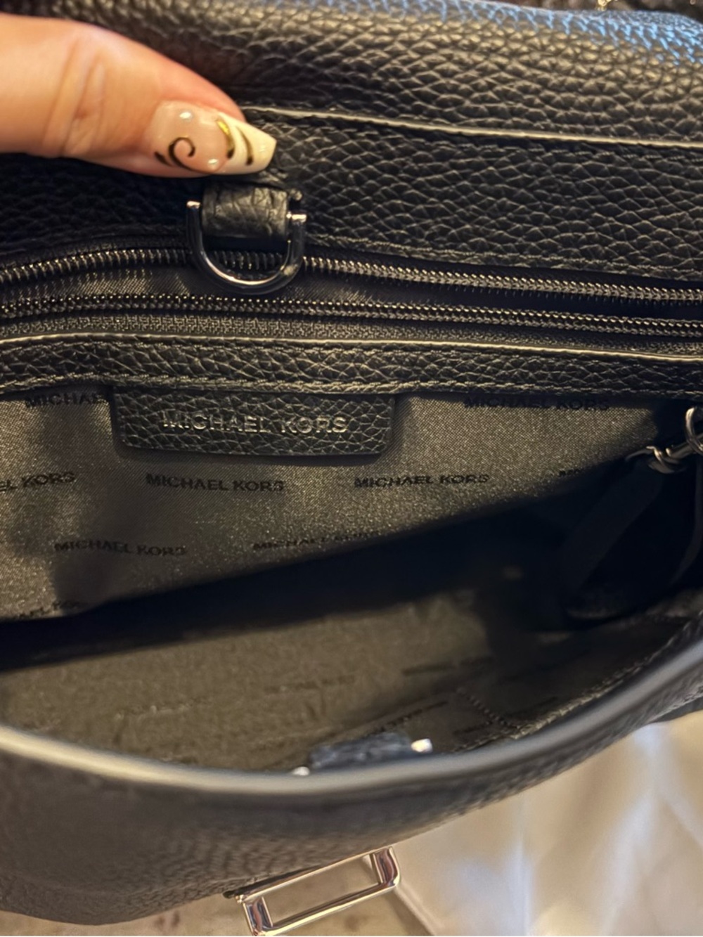 Michael Kors Floral Black and White Pebbled Leather Crossbody - Picture 12 of 14